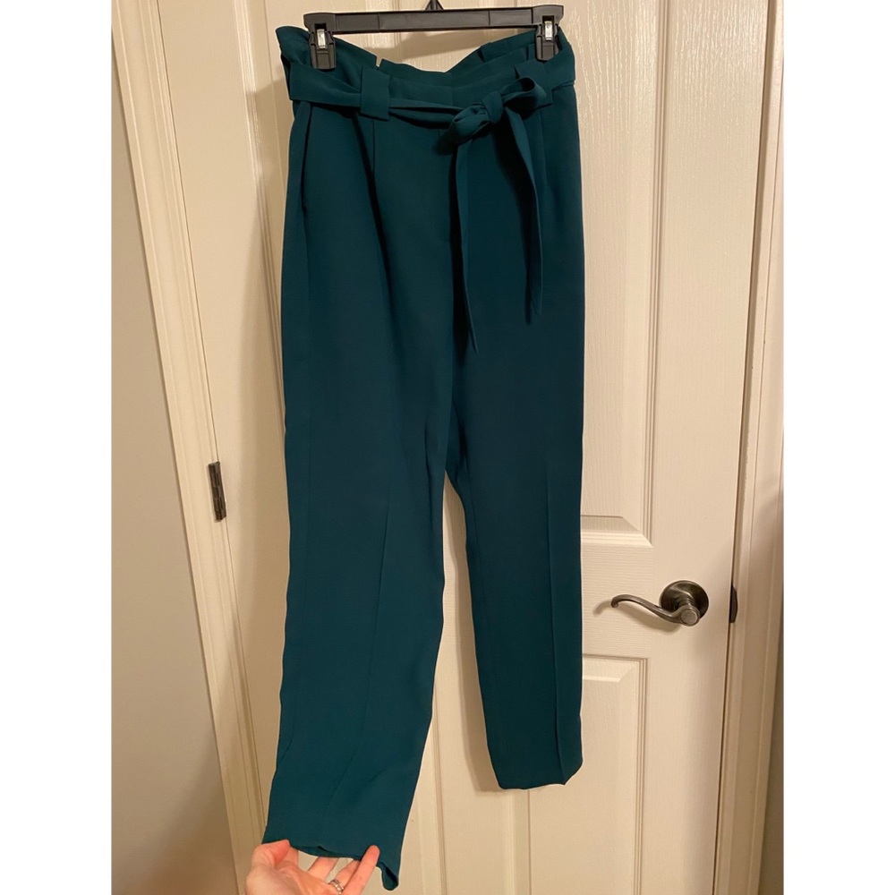 Express Dark Teal High Rise (11”)  Ankle Pant with Paperbag Waist and Tie Belt